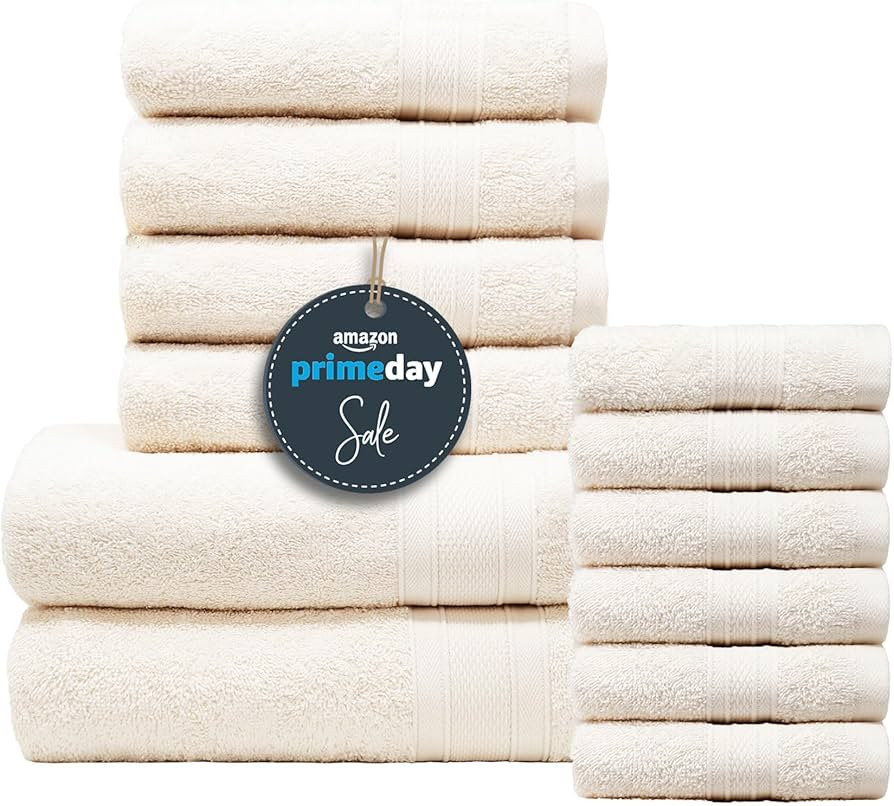 TRIDENT 12 Piece Bath Towels Set 100% Cotton 2 Large Bath Towel, 4 Hand Towel, 6 Wash Cloth Soft ... | Amazon (US)