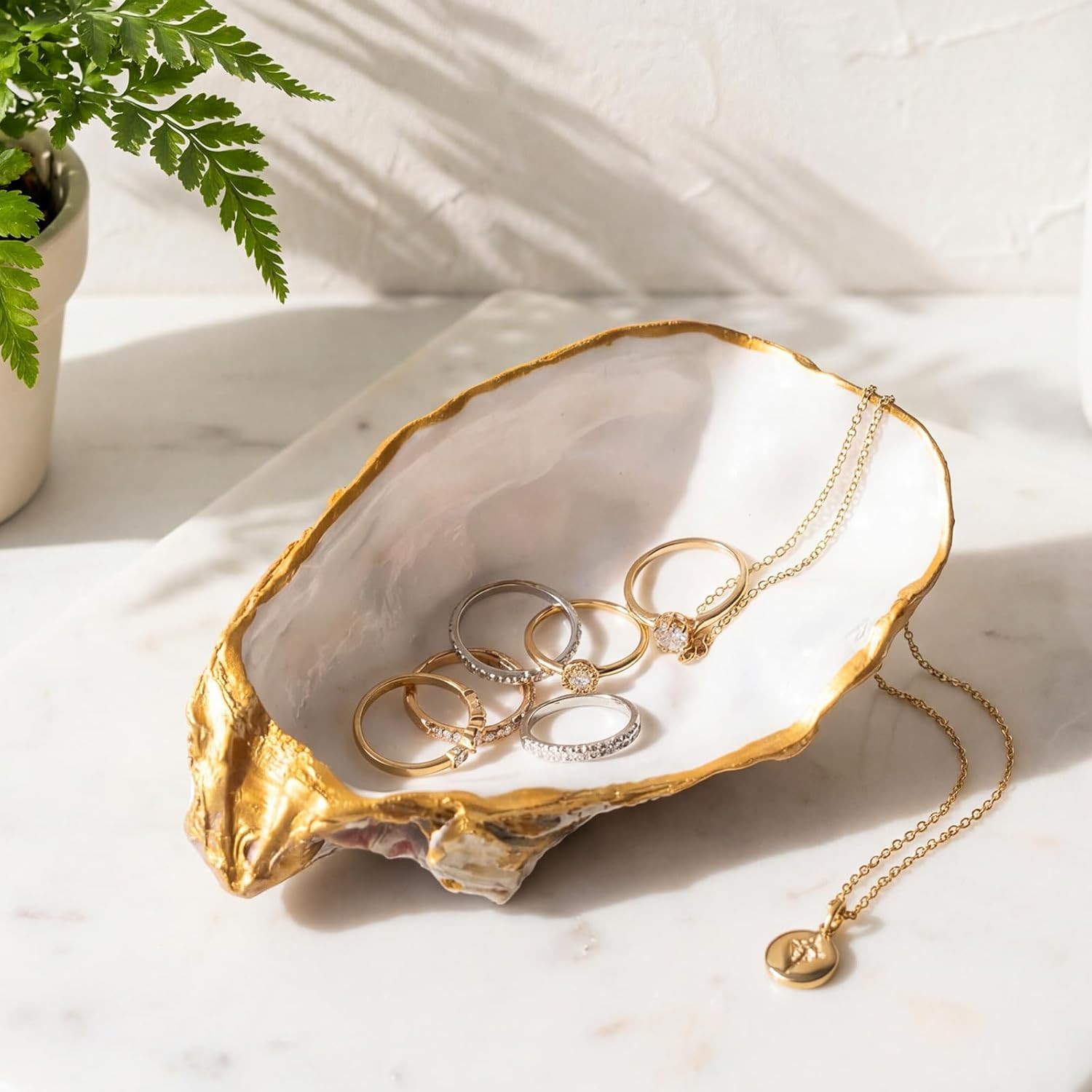 Natural Oyster Ring Trinket Jewelry Dish,Pearl Gold | Amazon (US)