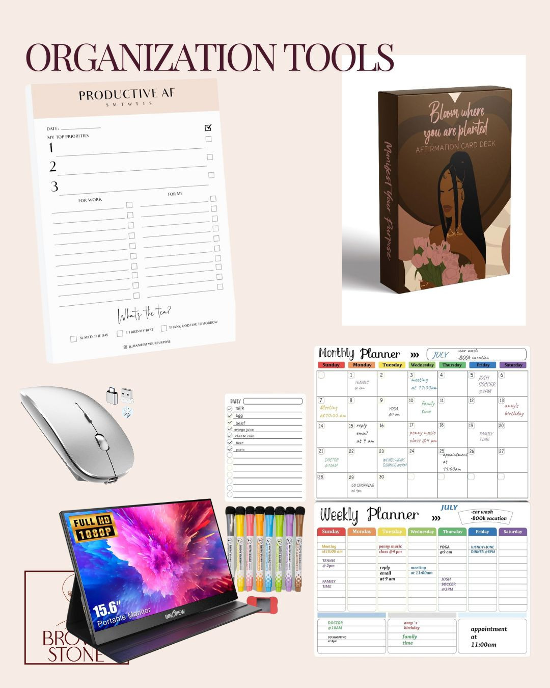 There has to be a method to the madness. I don't obsess about being organized; I focus more on being prepared. If you stay ready, you don't have to get ready.

I love the MYP Productive AF pad and affirmation cards. Use them both to start your day on the right track.

Nowadays, many people work remotely. Having an extra screen and a mouse can help increase efficiency. I love mine!

Lastly, my oldest daughter loves to write down our weekly meals in the refrigerator after I come home from the grocery store. It helps everyone know what we are having for breakfast, lunch, and dinner each day. 

I hope this helps!

 

 

#LTKHome #LTKFindsUnder50 #LTKFamily