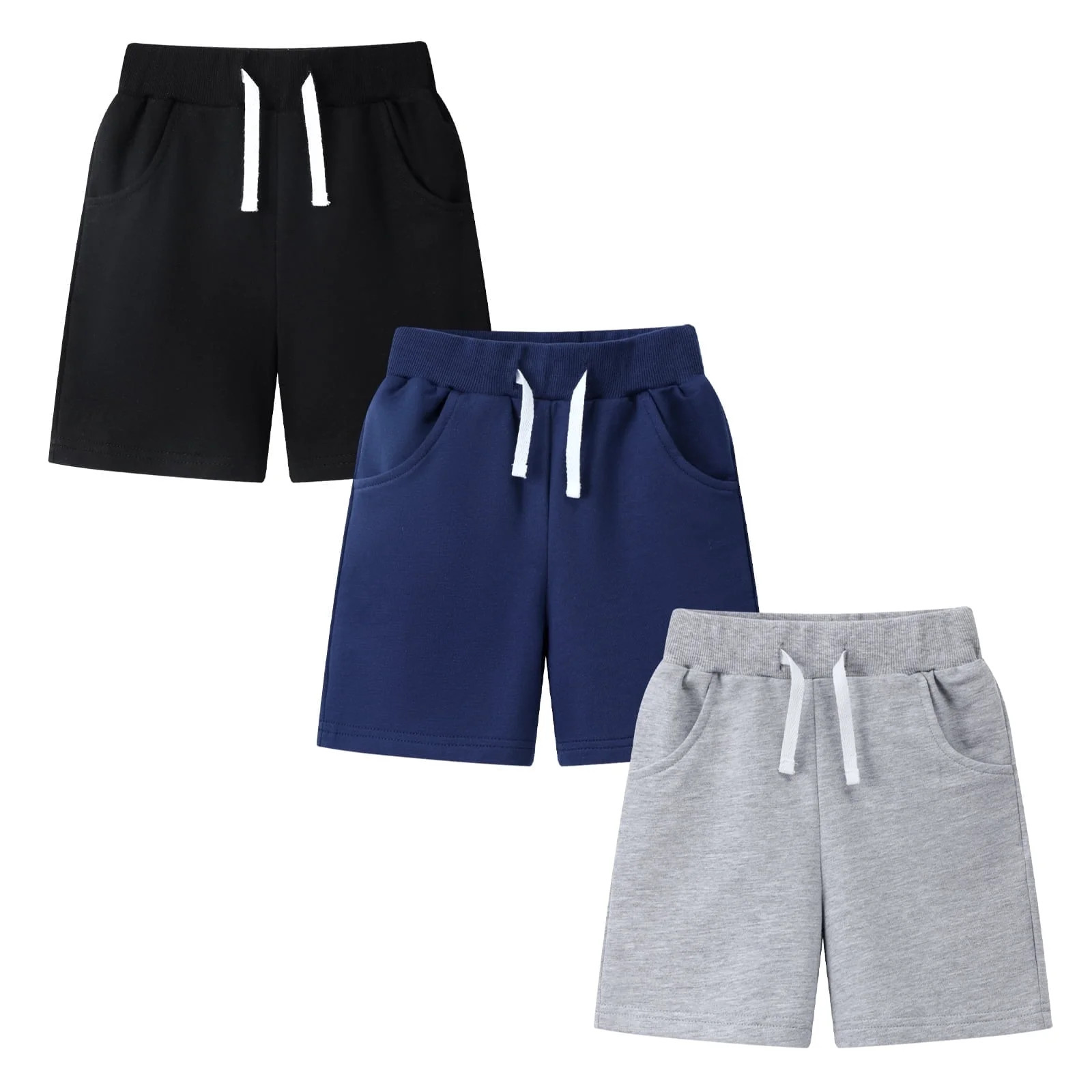 HILEELANG Toddler Boys' Cotton Shorts 3-Pack with Pockets, Grey/Black/Navy, Size 5 Years | Walmart (US)