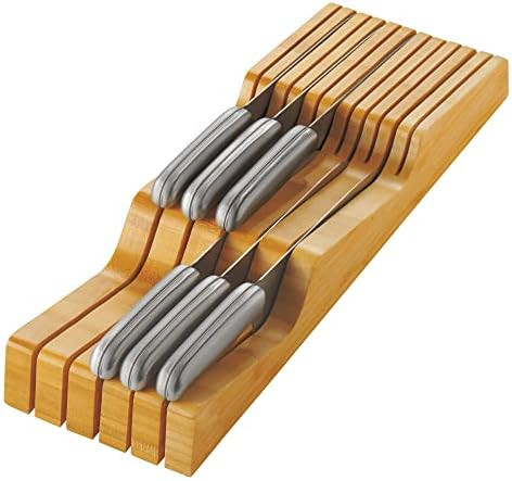 In-Drawer Knife Block Organizer - Bamboo Wood Drawer Knife Organizer - Holds 5 Long + 6 Short Kni... | Amazon (US)