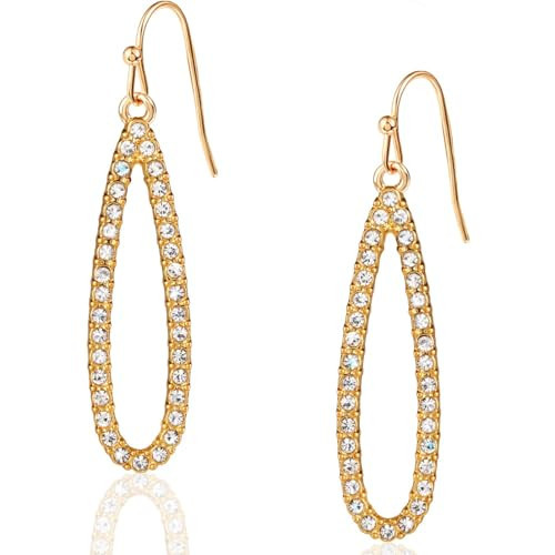 Gold Tone Dangling Earrings for Women - Teardrop Rhinestone Earrings for Women, Statement Dressy Dangles, Special Occasion, Prom, Wedding, or Pageant Dangle with Rhinestone, Gold Tone Dangly Drops | Amazon (US)