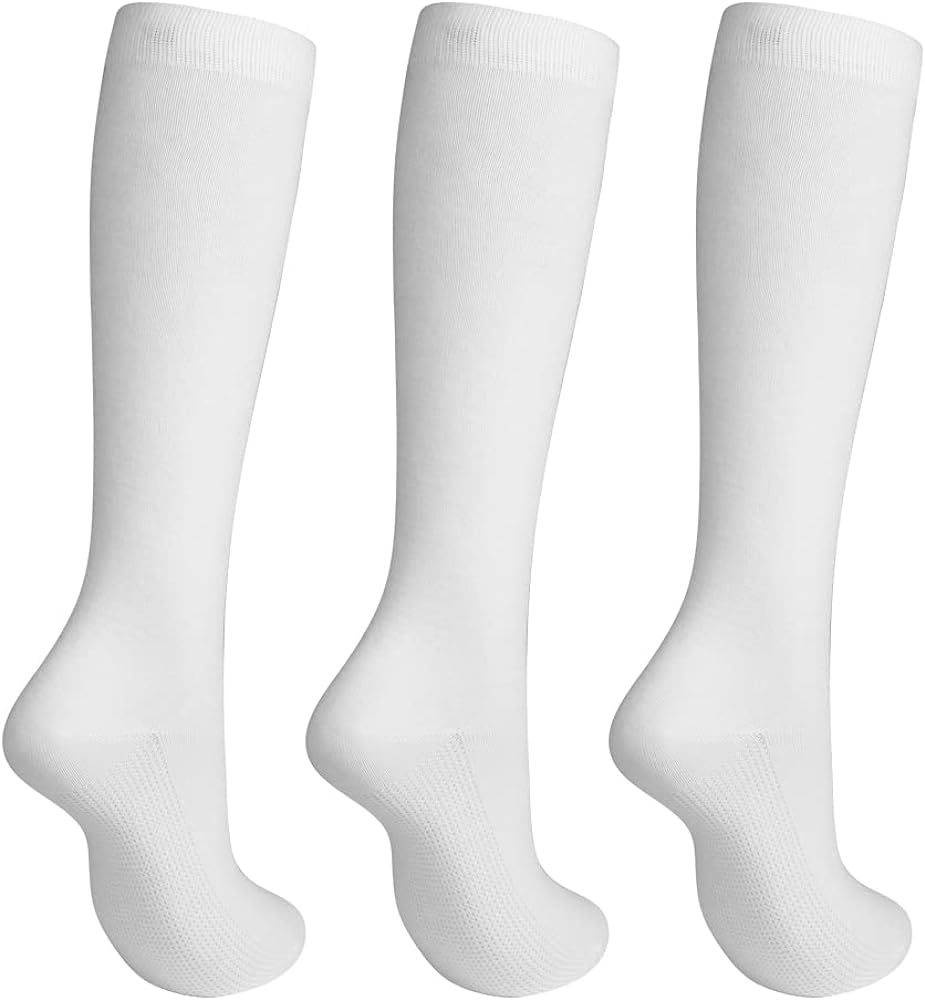 COTTON DAY Women's Soft Combed Cotton Knee High Long Socks Black White Grey Navy 3 Pack | Amazon (US)