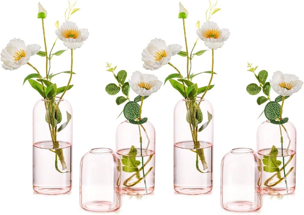 Glass Bud Vases for Flowers - Hewory Blown Modern Small Glass Vases for Centerpieces Set of 6, Mi... | Amazon (US)