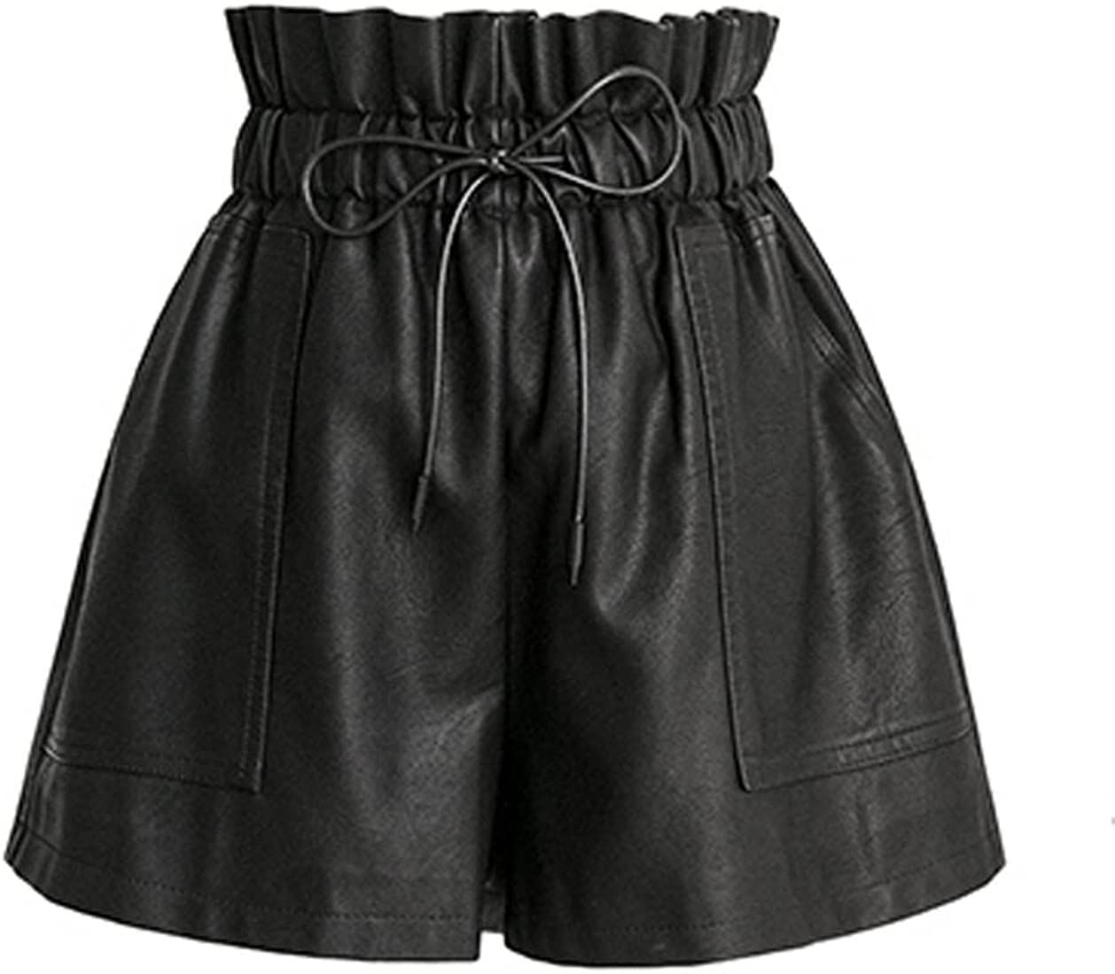SCHHJZPJ High Waisted Wide Leg Black Faux Leather Shorts for Women (Black, M) at Amazon Women’s... | Amazon (US)