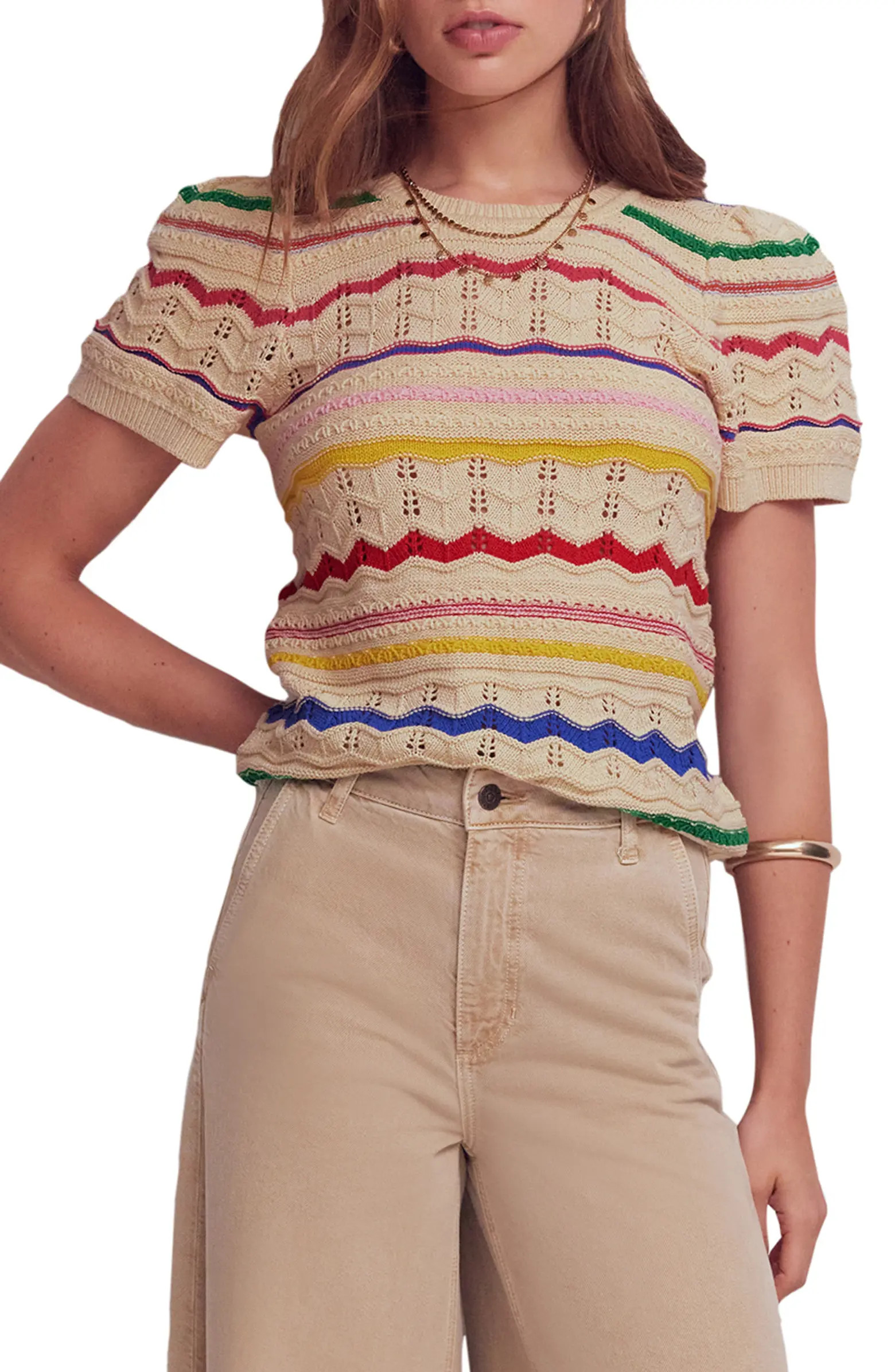 Boden Monica Stripe Pointelle Stitch Top | Nordstrom | Nordstrom
