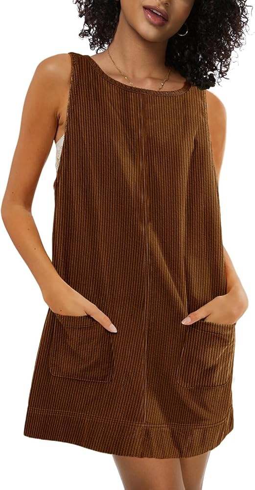 Corduroy Overalls Dress for Women A Line Casual Stretch Jumper Shift Dress with Pockets | Amazon (US)