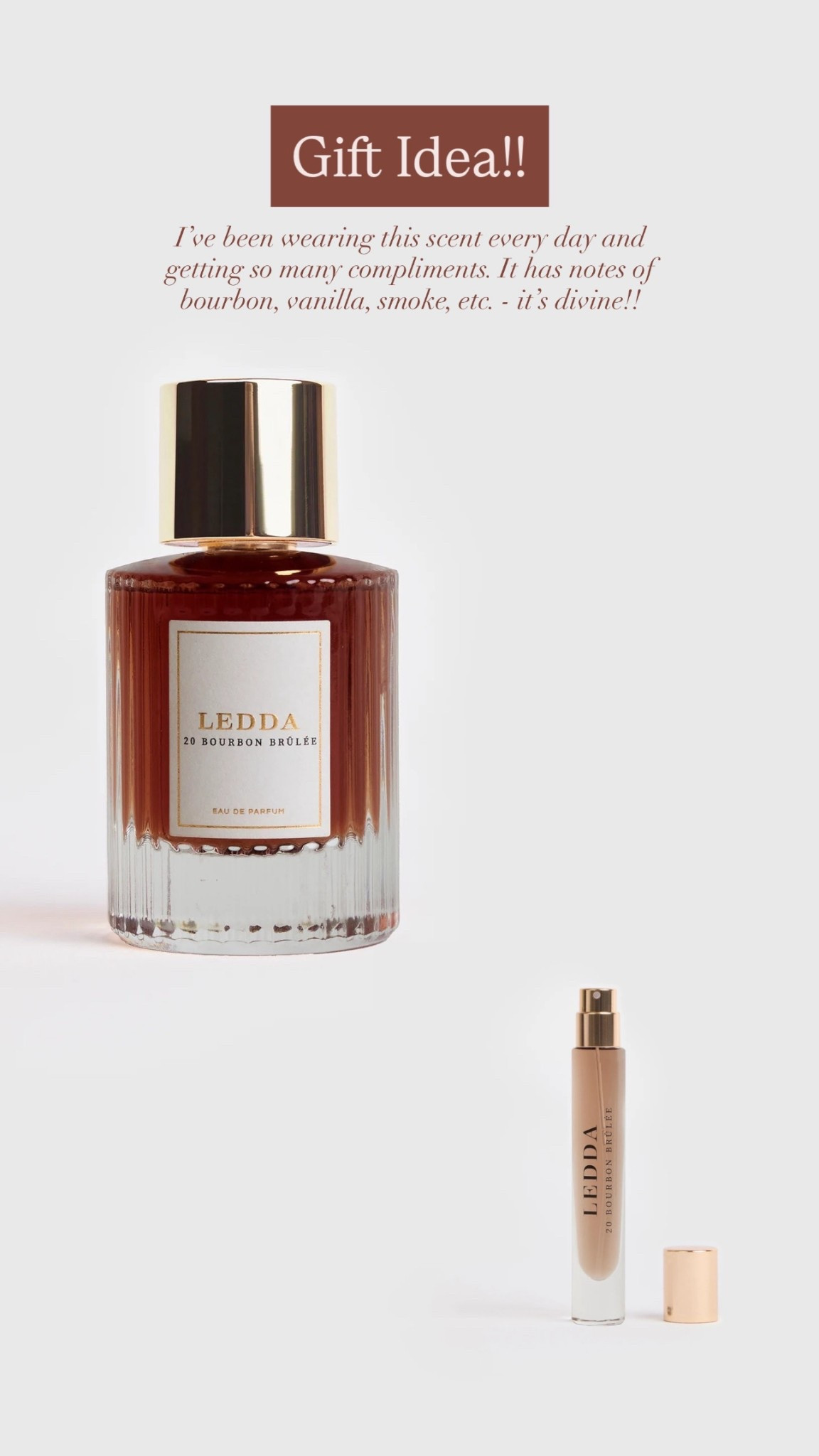 Gift idea for her – this 20 bourbon Brulé fragrance by Ledda smells amazing!

#LTKGiftGuide #LTKBeauty #LTKHoliday