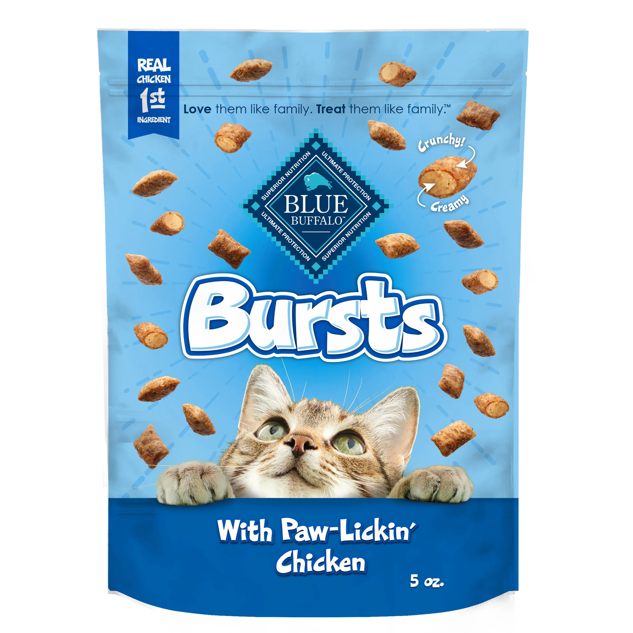 Blue Buffalo Bursts Chicken Flavor Crunchy Treats for Cats, Whole Grain, 5 oz. Bag | Walmart (US)
