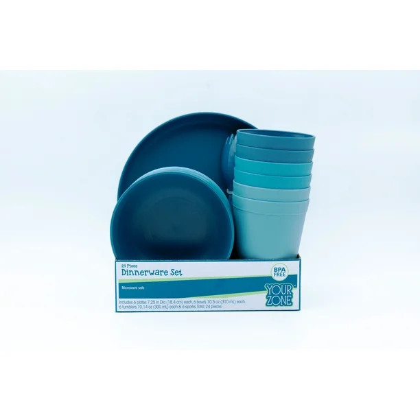 Your Zone Plastic Round 24-Pc Dinnerware Set – 3 Assorted Blue Colors - Walmart.com | Walmart (US)