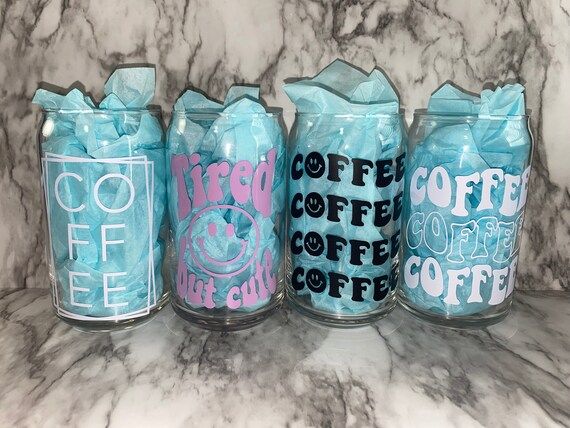 Tired but Cute  COFFEE  Iced Coffee Glasses With Straw and | Etsy | Etsy (US)