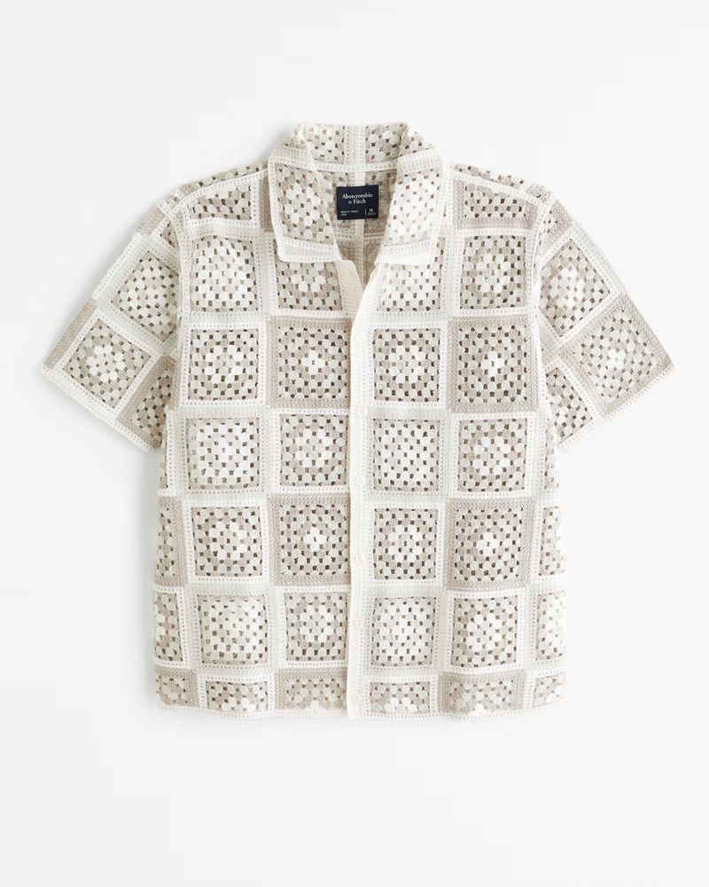 Crochet-Style Pattern Button-Through Sweater Polo | Abercrombie & Fitch (US)