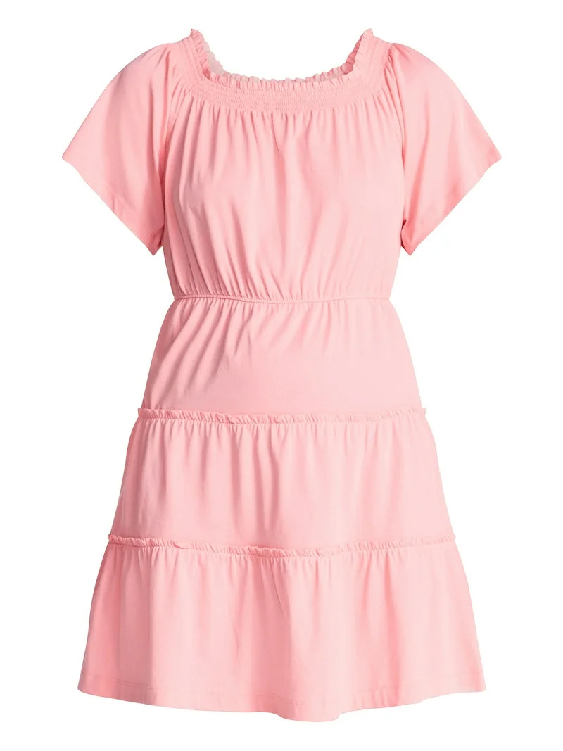 Time and Tru Women's Tiered Cotton Mini Dress with Flutter Sleeves, Sizes XS-XXXL | Walmart (US)