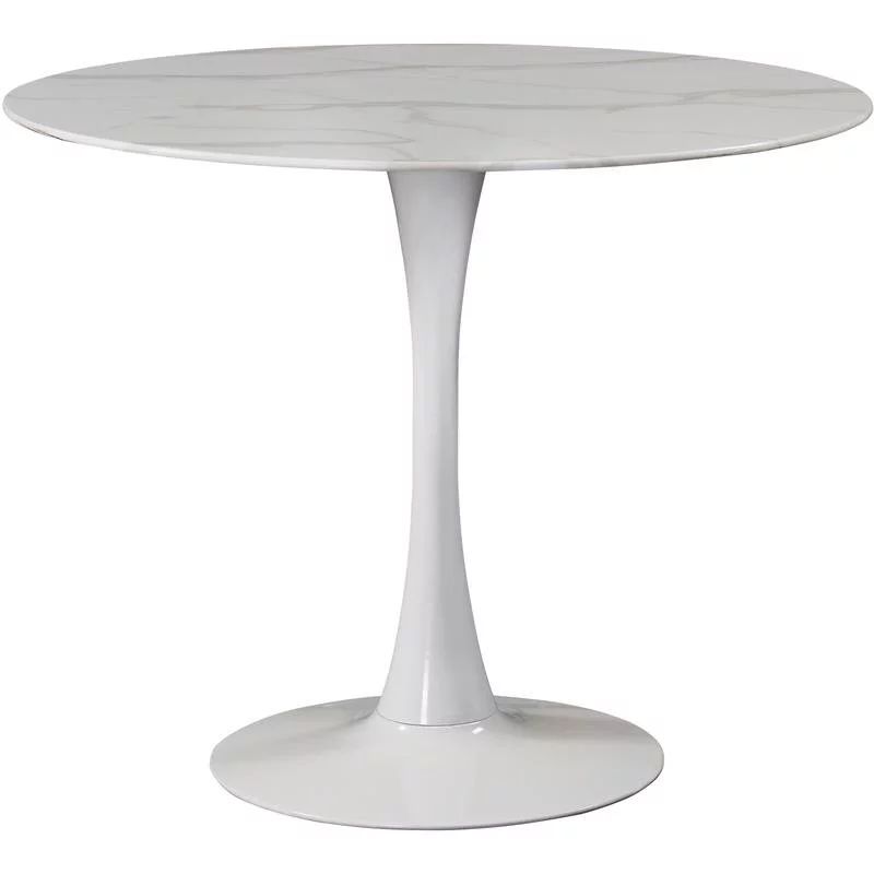 Meridian Furniture Tulip 36" Round Faux Marble Top Dining Table with White Base | Walmart (US)