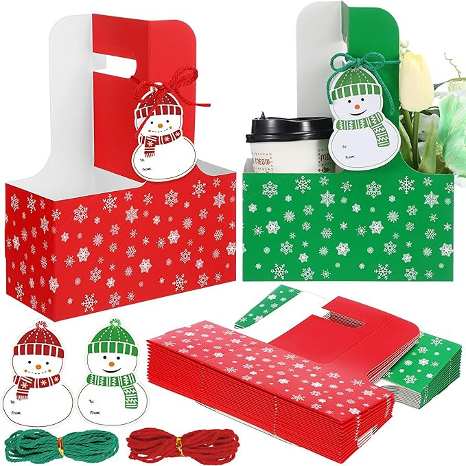 TaoBary 30 Set Christmas 2 Cup Drink Carrier with Handle Portable Foldable Tray Drink Holder Red ... | Amazon (US)