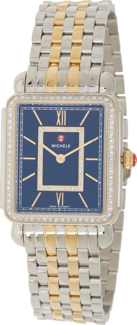 Women's Deco Two Tone Diamond Embellished Bracelet Watch, 20mm x 43mm - 0.52 ctw | Nordstrom Rack