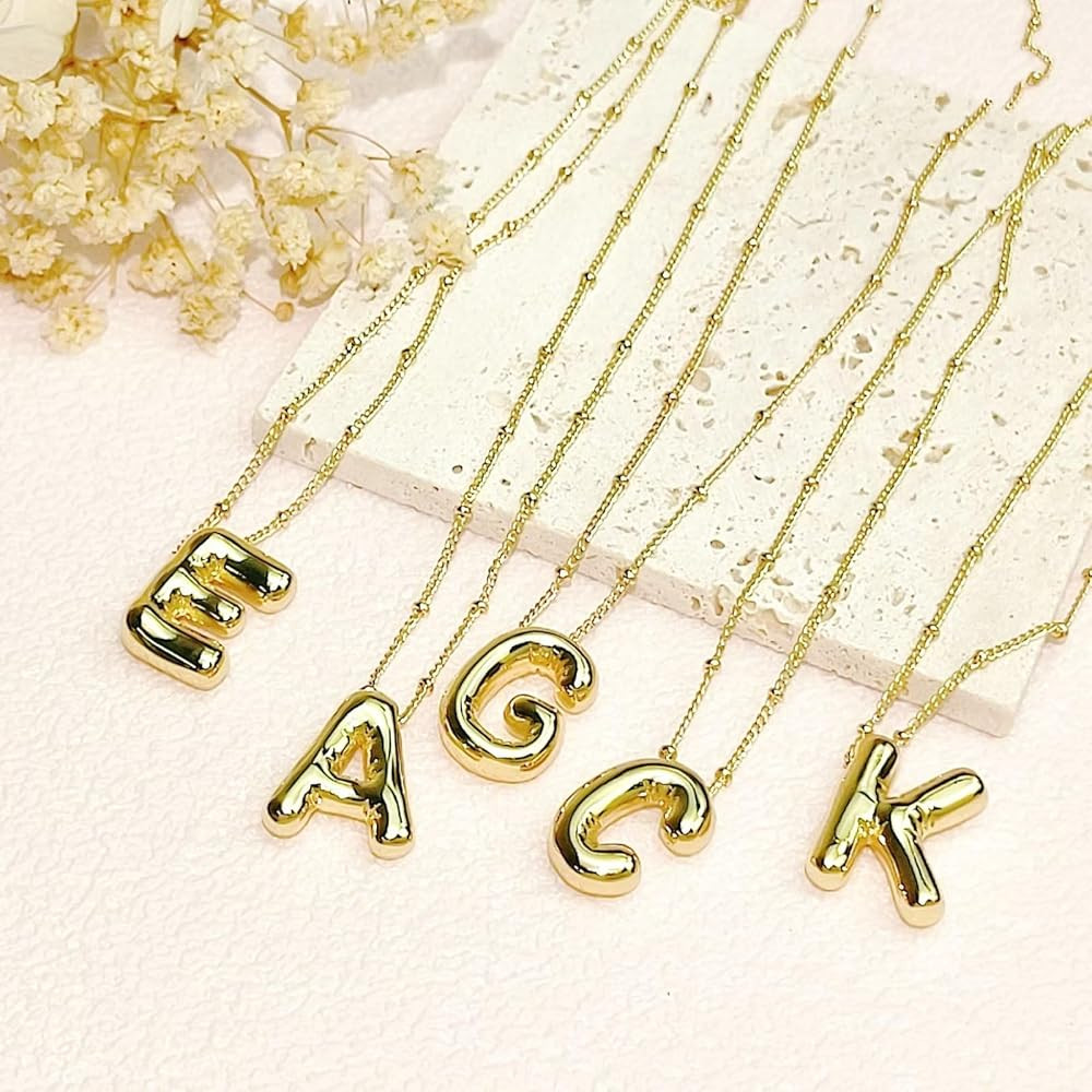 Bubble Letter Necklace Balloon Initial Necklaces for Women Girls Dainty Alphabet Pendant 14K Gold... | Amazon (US)