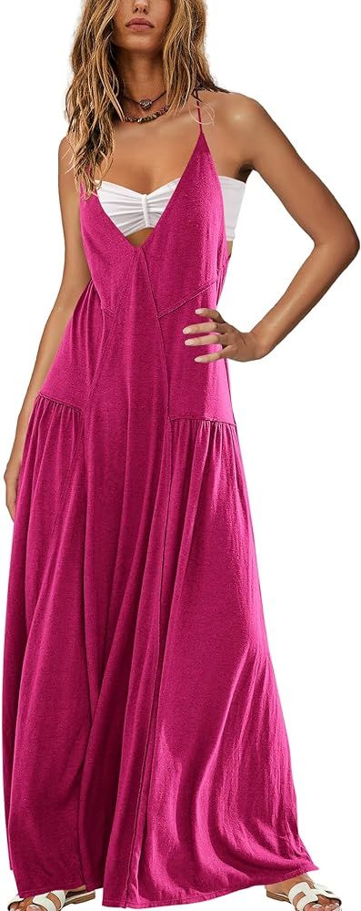 Nirovien Womens Spaghetti Strap Maxi Dresses Deep V Neck Long Sundresses Boho Tiered Flowy Dresse... | Amazon (US)