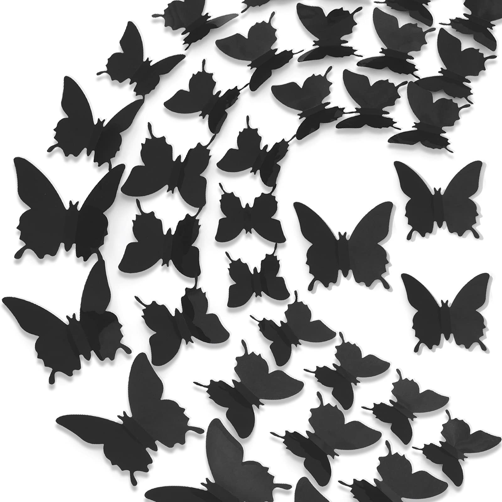 3D Butterfly Wall Decor 48pcs Black Polished Stickers 3 Sizes Durable Butterfly Decals DIY Wall Art for Bedroom Living Room Halloween Decoration Party Indoor (Black) | Amazon (US)
