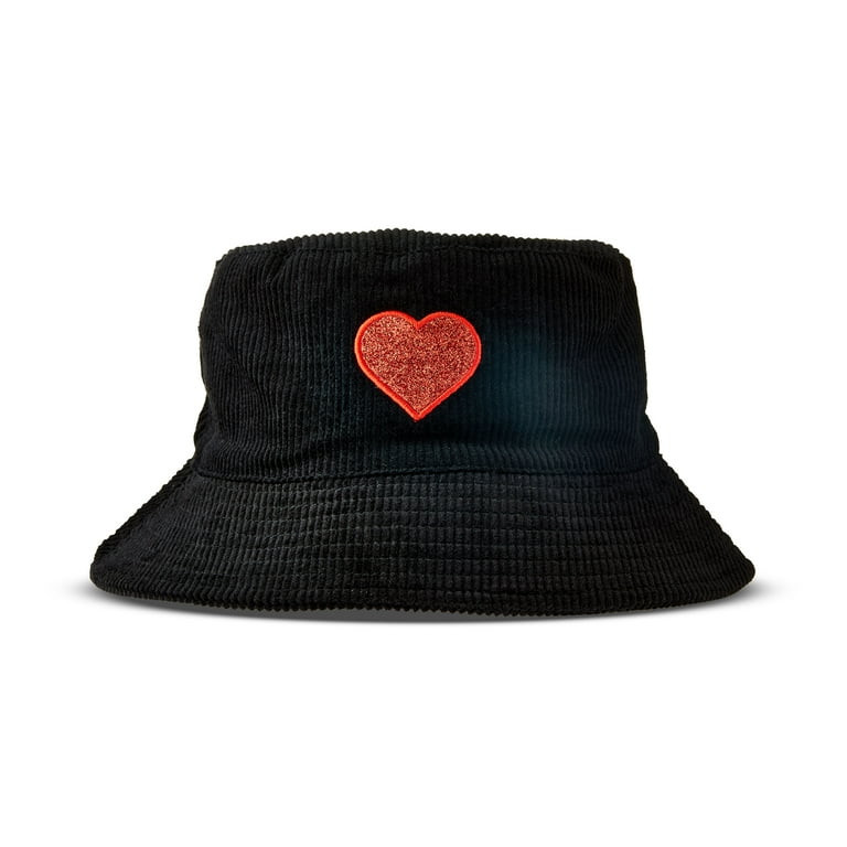 Valentine's Day Red Heart Black Corduroy Bucket Hat, by Way To Celebrate - Walmart.com | Walmart (US)