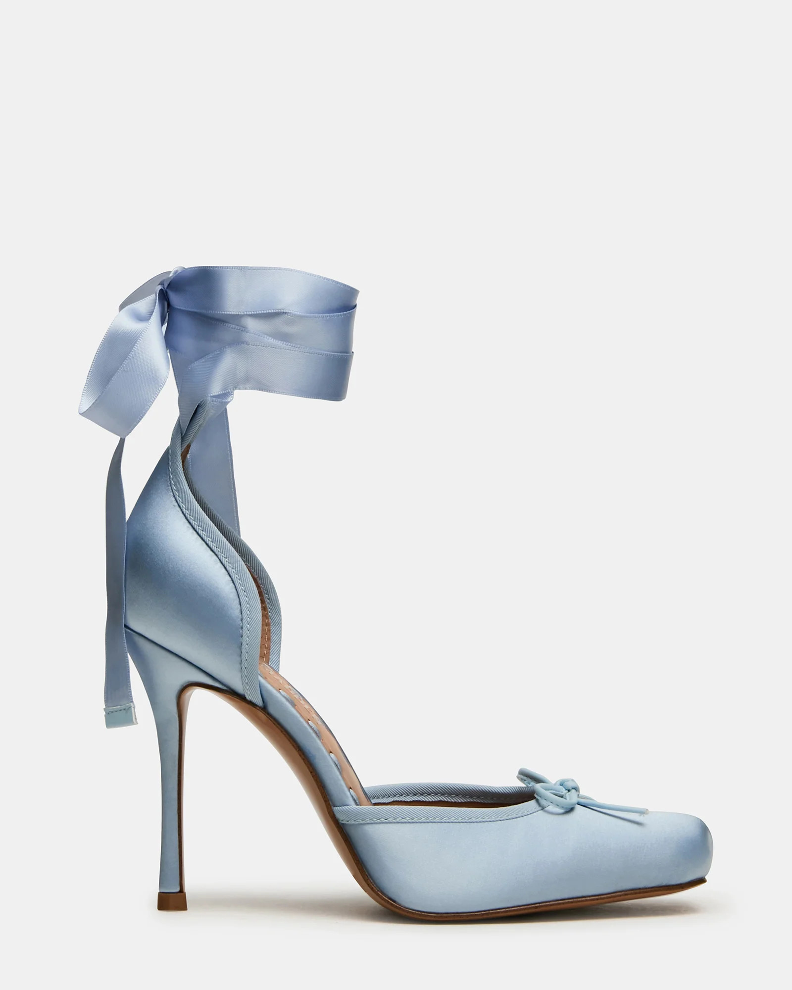 LARINA Blue Satin Square-Toe Stiletto Pump Lace-Up Women's Heel | Steve Madden (US)