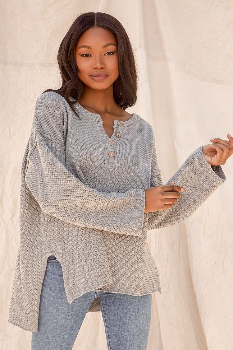 Cold Days Grey Knit Oversized Sweater Top | Lulus (US)