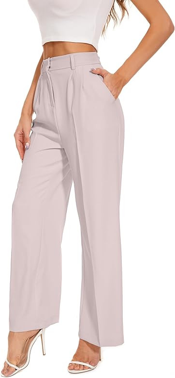 FUNYYZO Wide Leg Pants Women's High Elastic Waisted in The Back Business Work Trousers Long Strai... | Amazon (US)