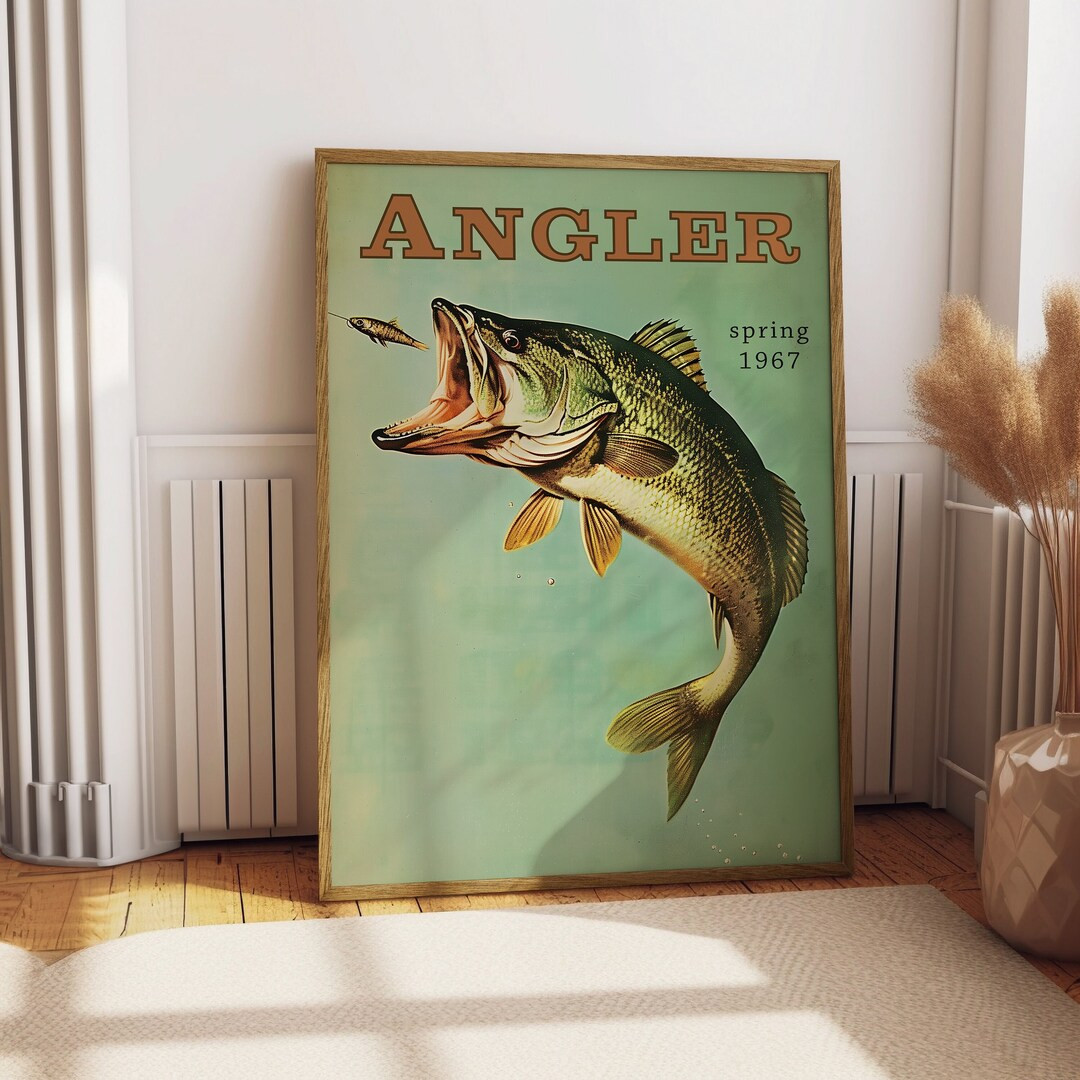 Bass Fishing Vintage Poster Art Retro Travel Poster Cabin Wall Decor Outdoor Sports Angler Fisher... | Etsy (US)