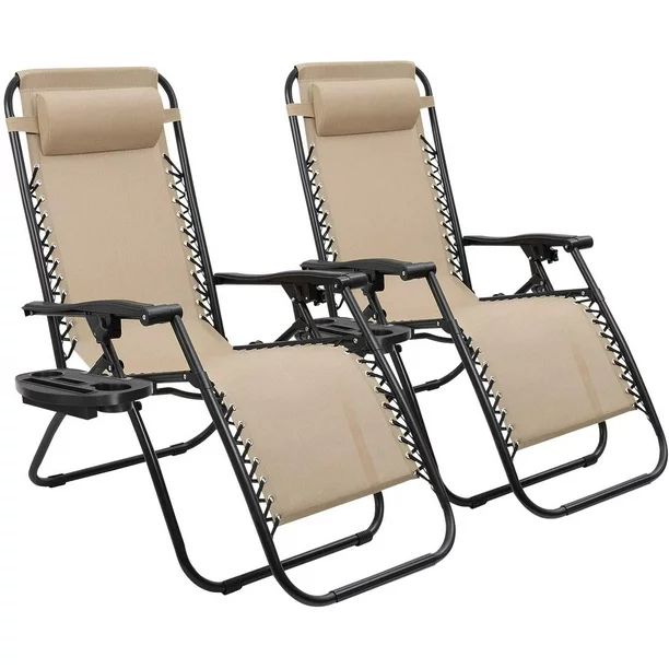Lacoo Zero Gravity Chair Patio Outdoor Camping Reclining Foldable Lounge Chairs Pack of 2, Beige ... | Walmart (US)