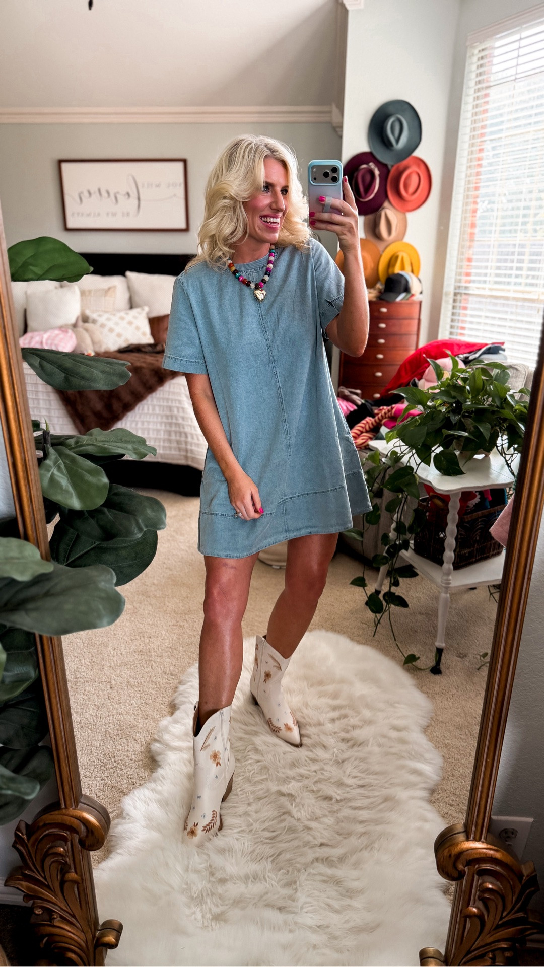 Denim dress + cowboy boots 
Concert look 
Night out look
Denim dress 
Fits tts

#LTKootd #LTKOver40 #LTKWorkwear