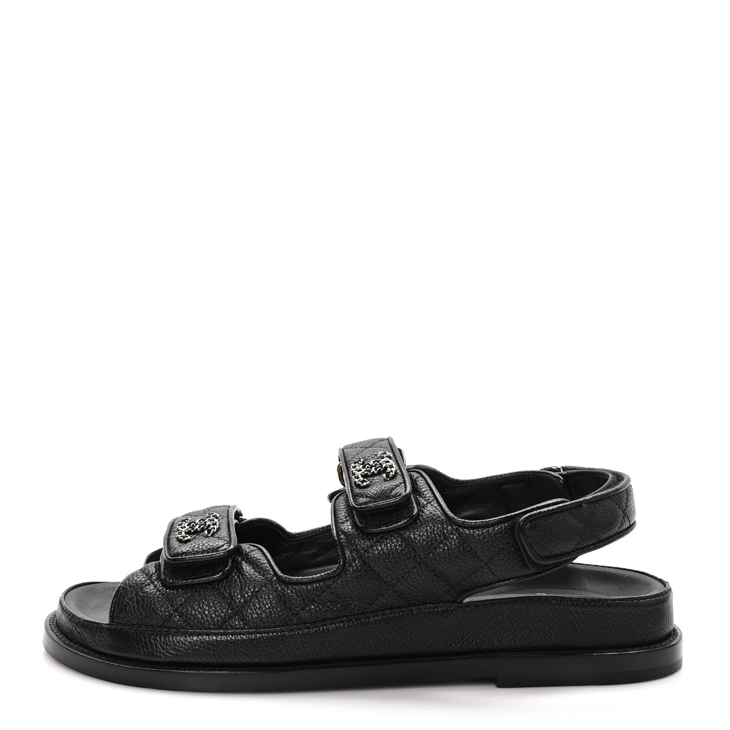 Caviar CC Flat Sandals 39 Black | FASHIONPHILE (US)