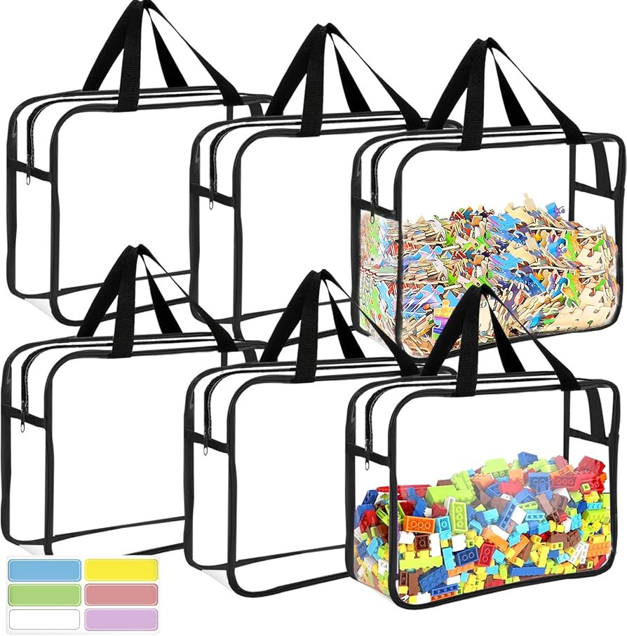 6 Packs Large Toy Storage Bags with Labels, Reusable Clear PVC Board Game Storage, Travel Waterpr... | Amazon (US)