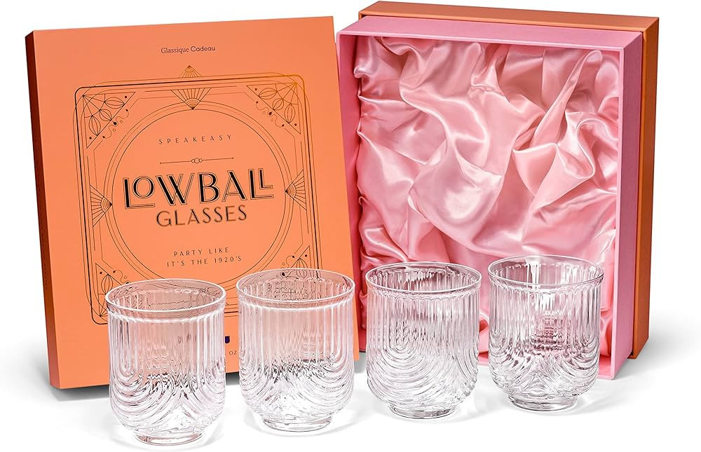 GLASSIQUE CADEAU Vintage Art Deco Lowball Gatsby Cocktail Glasses | Set of 4 | 13 oz Double Old F... | Amazon (US)
