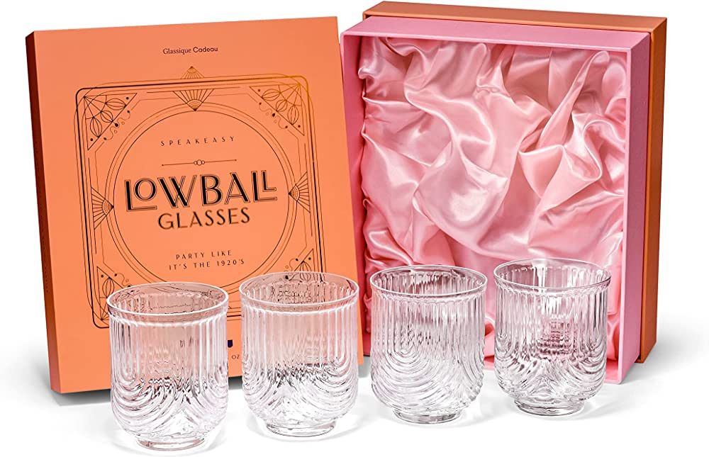 GLASSIQUE CADEAU Vintage Art Deco Lowball Gatsby Cocktail Glasses | Set of 4 | 13 oz Double Old F... | Amazon (US)
