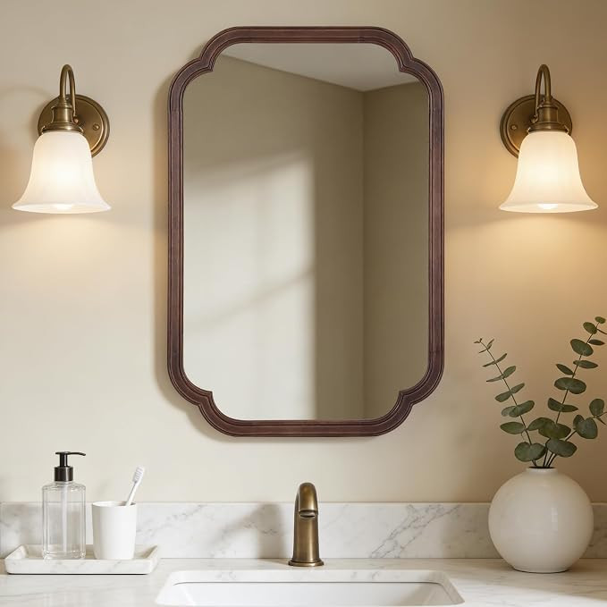 WallBeyond 20" x 30" Rounded Corner Arch Wall Mirror with Wood Frame for Entryway, Living Room or... | Amazon (US)