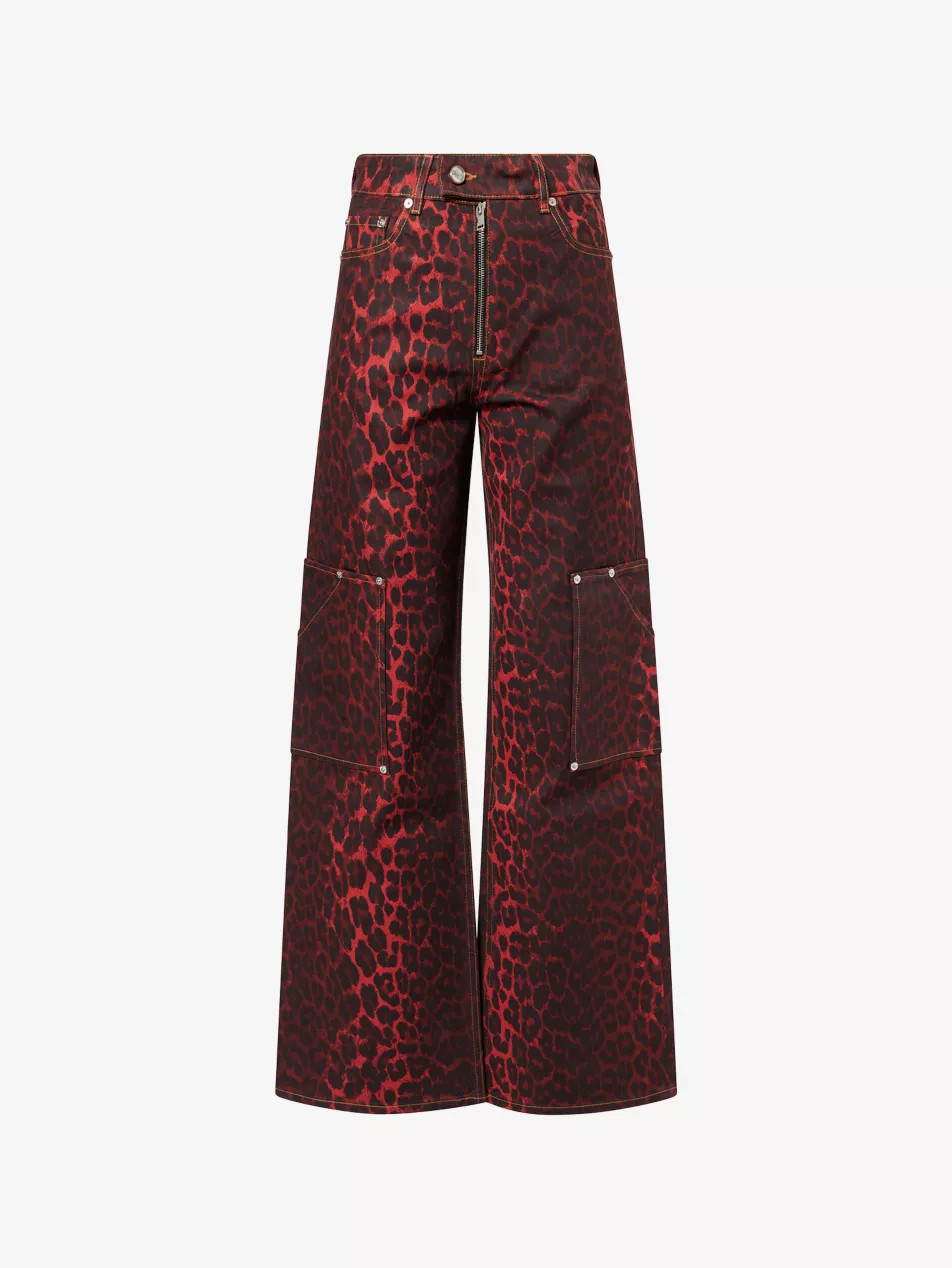 Foil Andi Cargo Leopard Stretch-Denim Jeans | Selfridges