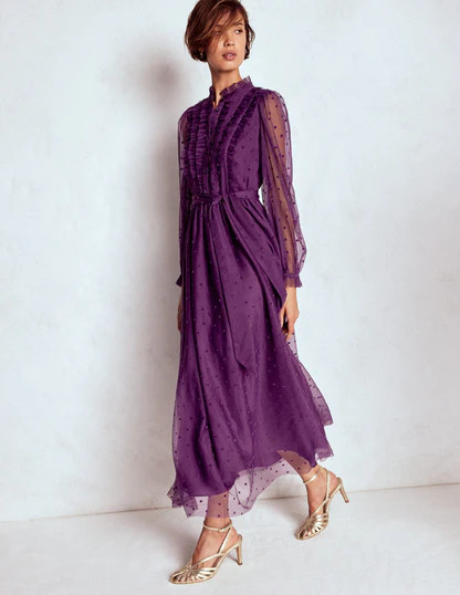 Tulle Ruffle Maxi Dress-Viola Purple | Boden (US)