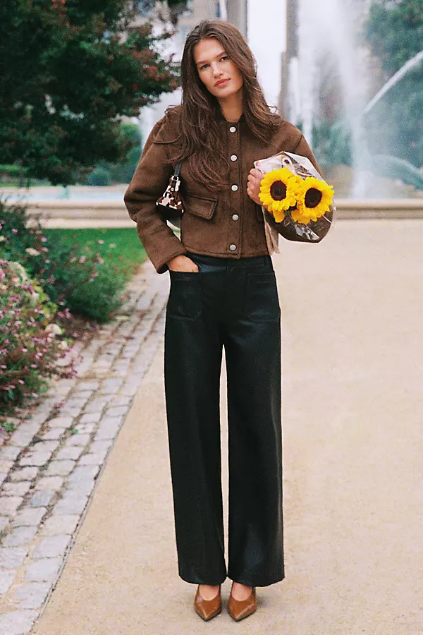 The Colette Faux Leather Full-Length Wide-Leg Pants by Maeve | Anthropologie (US)