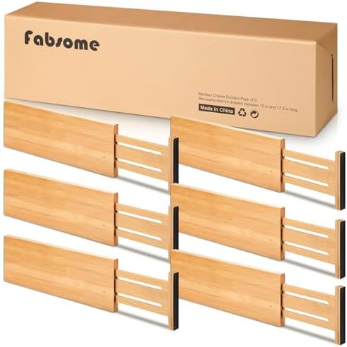 Fabsome Dresser Drawer Organizers 6 Pack, 4.65'' High Adjustable from 17-22‘’ Bamboo Drawer D... | Amazon (US)