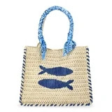 No Boundaries Women's Beach Icons Mini Straw Tote Bag, Light Natural with Fish Embroidery | Walmart (US)