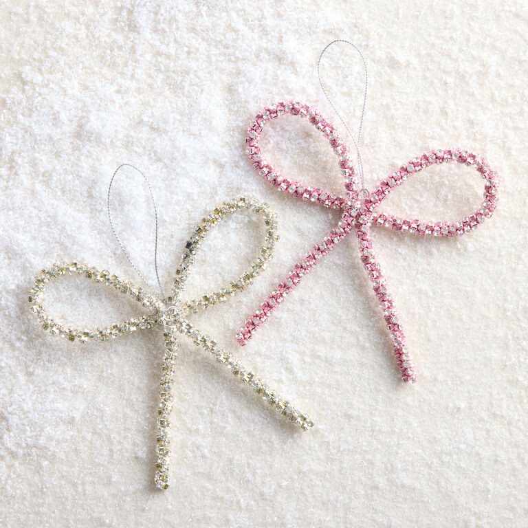 Metal and Rhinestone Bow Ornaments Set of 2 | World Market
