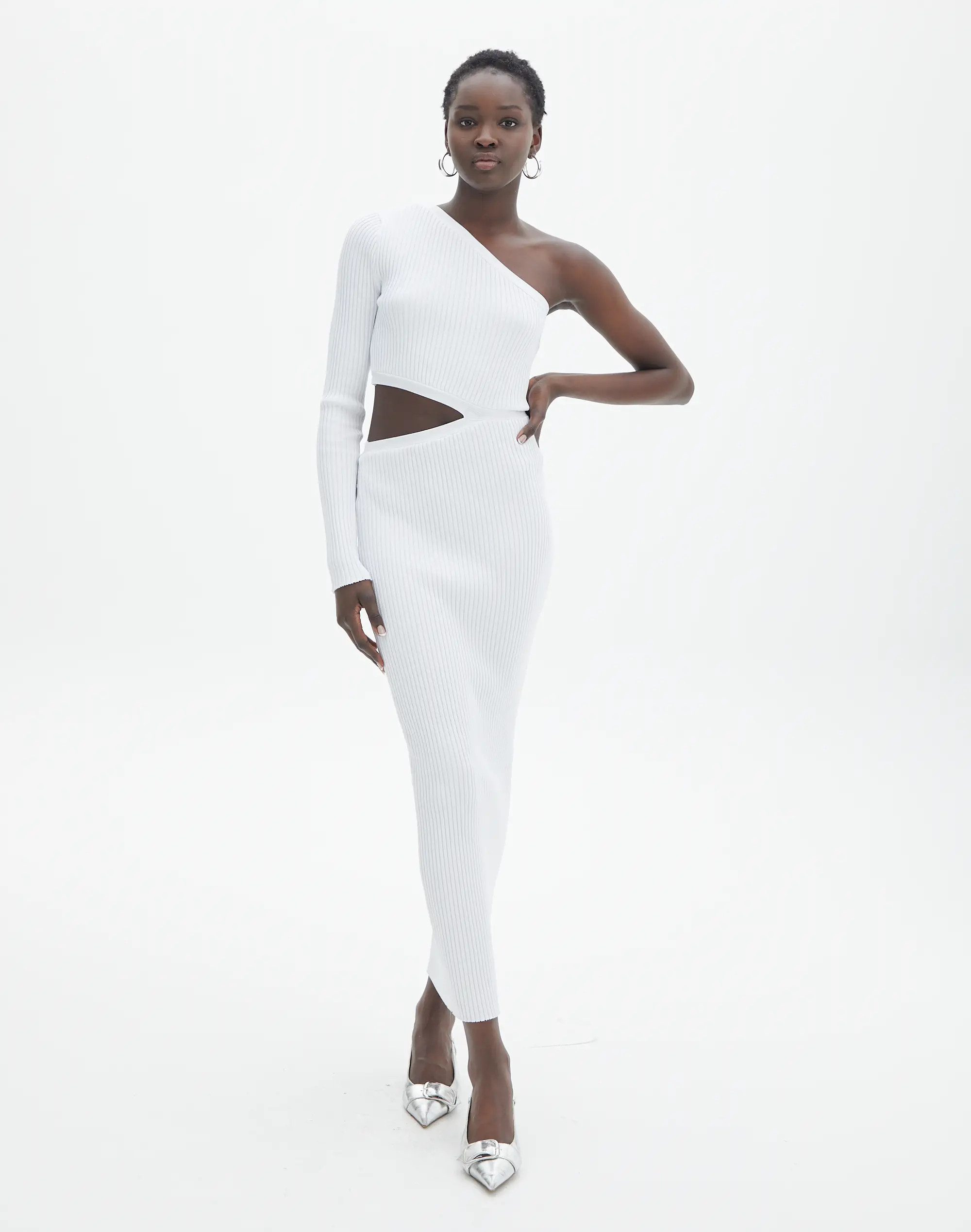 One Shoulder Long Sleeve Maxi Dress in White | Glassons | Glassons (Australia)