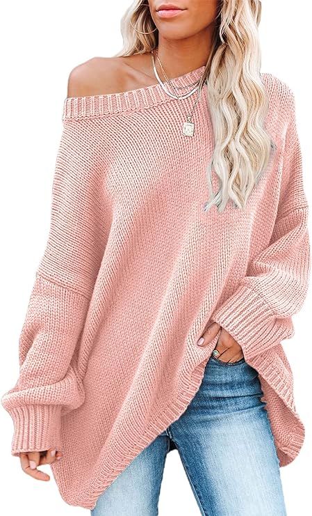 Dokotoo Womens Long Sleeve Crewneck Oversized Knit Sweaters Pullover Casual Jumper Sweater Tops | Amazon (US)