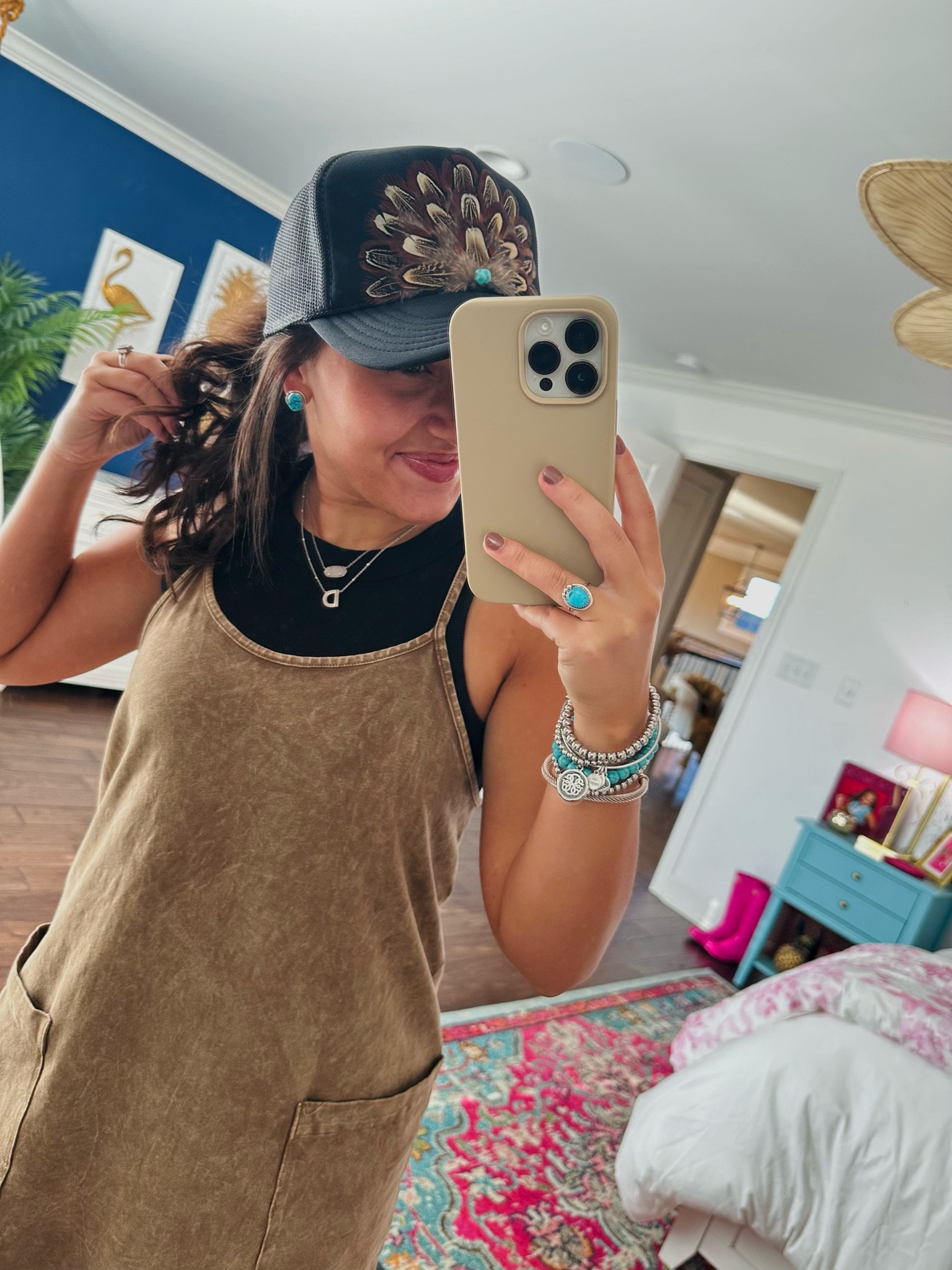 These hats are my favorite! 🤠🪶 
Turquoise bling is from -> https://oldegeneralstore.com

Trucker hat. Trucker hat outfits. Black hat. Feather hat. Feather trucker hat. Fall outfit ideas. 

#LTKStyleTip
