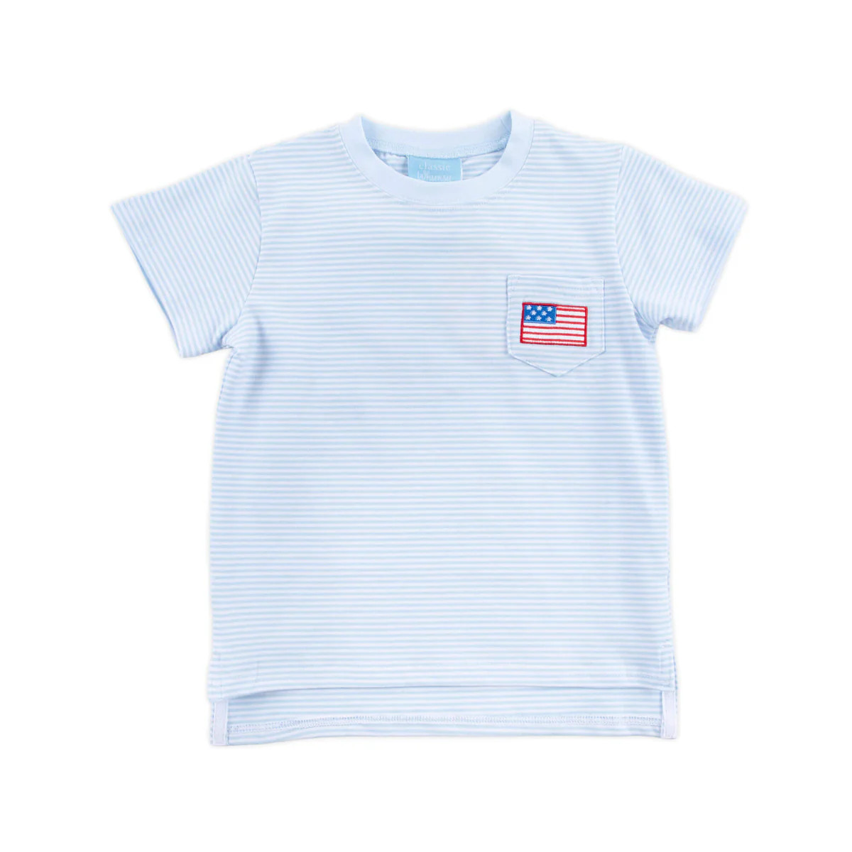 Flag Light Blue Stripe Short Sleeve Pocket Shirt | Classic Whimsy