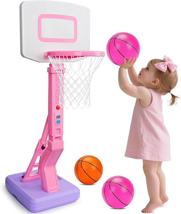 Toddler Girl Basketball Hoop Indoor Pink Adjustable Mini Basketball Goal with Ball Pump for Outdo... | Amazon (US)