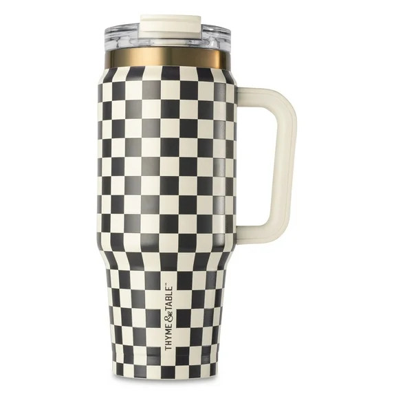 Thyme & Table 32 fl oz Stainless Steel Luna Tumbler with Handle and Dual Straw Lid, Cream & Black... | Walmart (US)