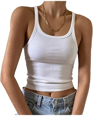 Artfish Women's Sleeveless Tank Top Form Fitting Scoop Neck Ribbed Knit Basic Cami Shirts | Amazon (US)