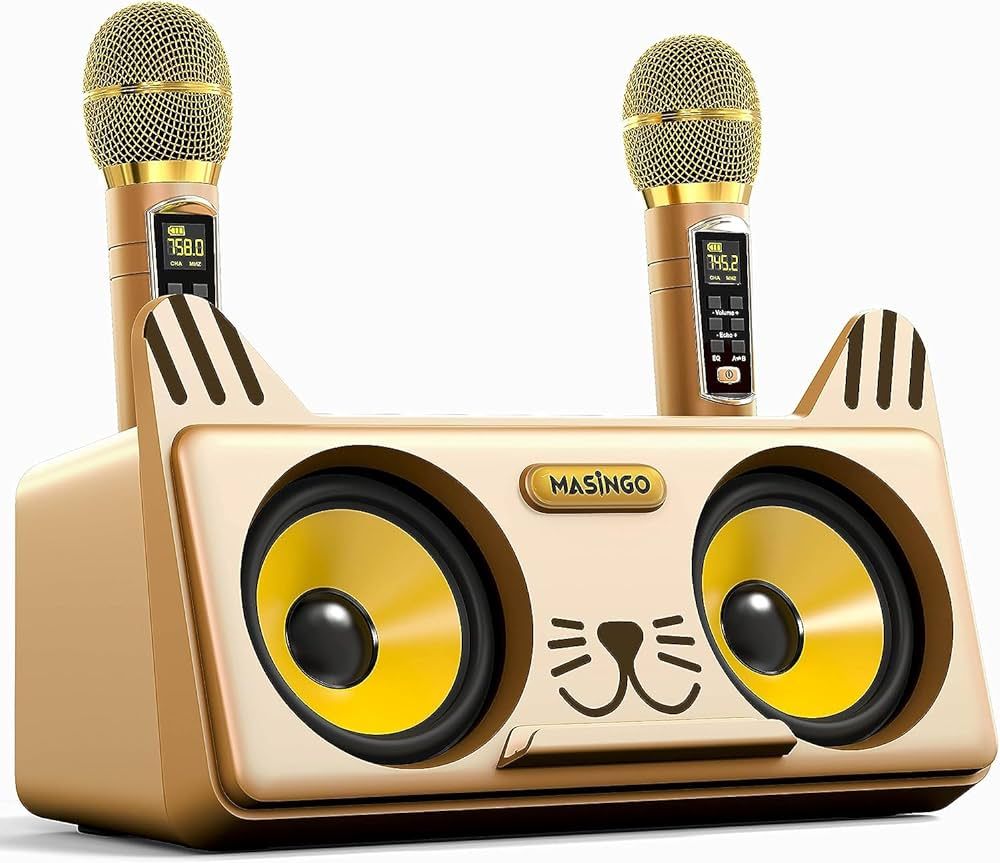 MASINGO Portable Kitty Cat Karaoke Machine for Kids, Children, and Toddlers with 2 Wireless Bluet... | Amazon (US)