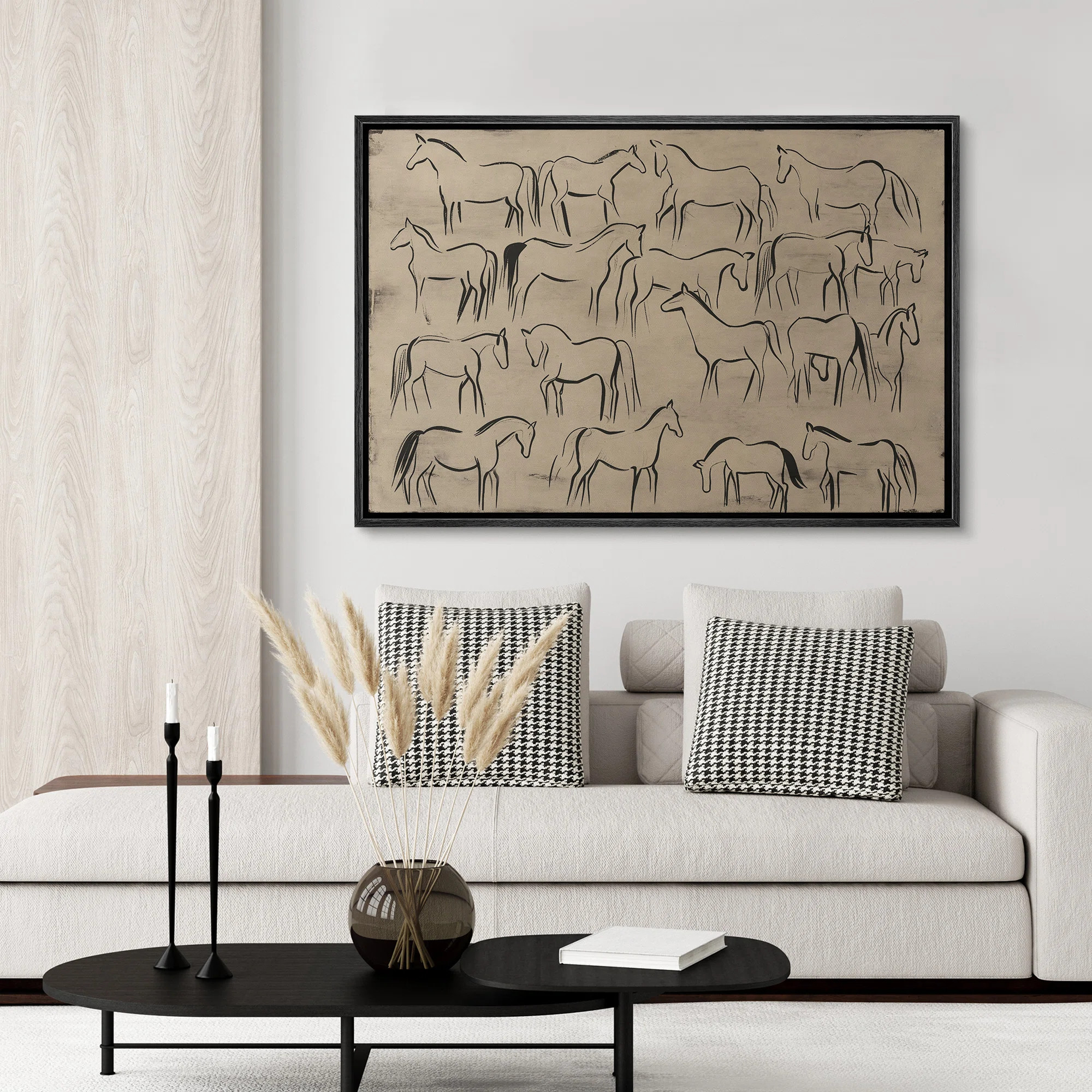Galloping Herd of Horses Vintage Sketch Art Abstract Beige Neutral Decor Minimalist Modern Wall A... | Wayfair North America